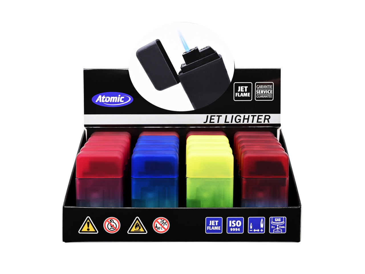 Accendino atomico Elettronico Quadrato Jet Blue Jetflame Ricaricabile 2 Toni Gomma confezione da 20 accendini assortiti