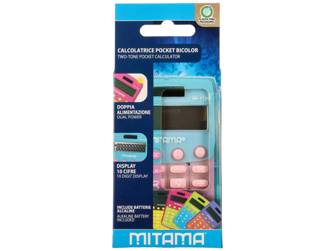Calcolatrice pocket trendy dual power 10cifre 11x7cm