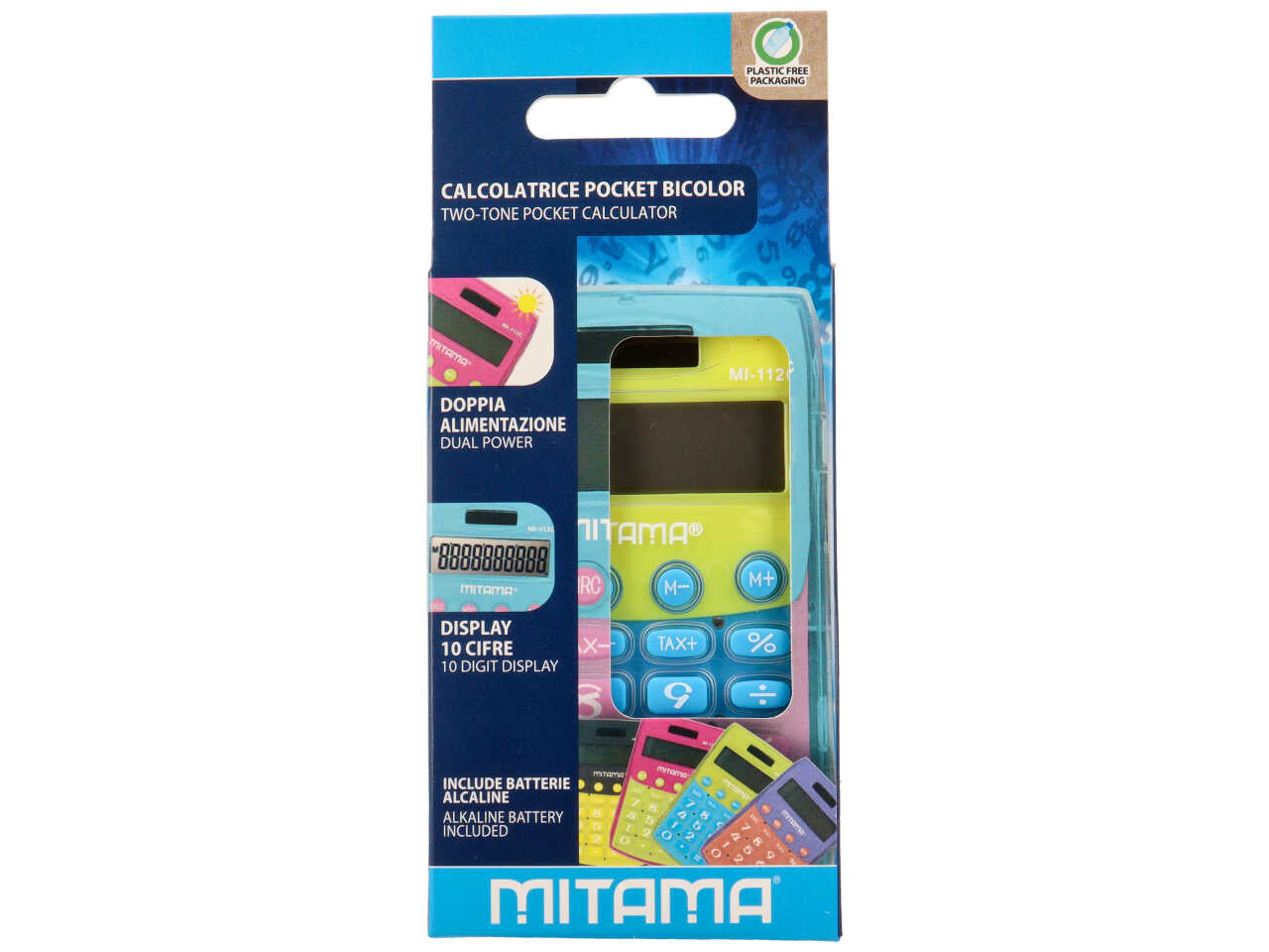Calcolatrice pocket trendy dual power 10cifre 11x7cm