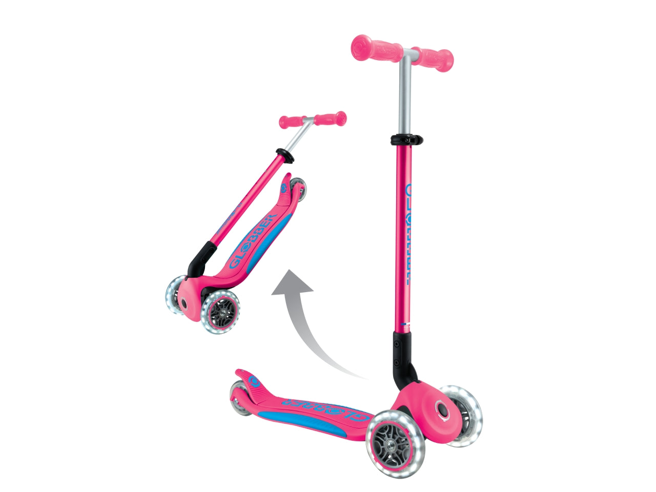 Globber - Primo Foldable Plus Light monopattino - Fuchsia-Sky Blue
