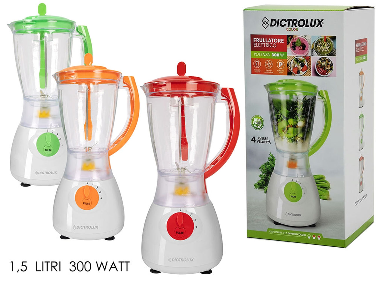 Frullatore 300w 1,5lt in 3 assortimenti