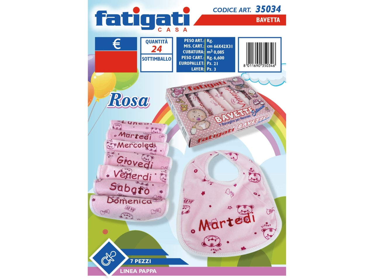 Bavetta di colore rosa la confezione contiene 7 bavette