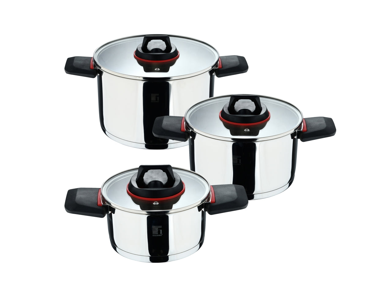 Batteria pentole 6 pezzi composto da casseruole con coperchio16cm, 20cm e 24cm in acciaio inox per piani ad induzione