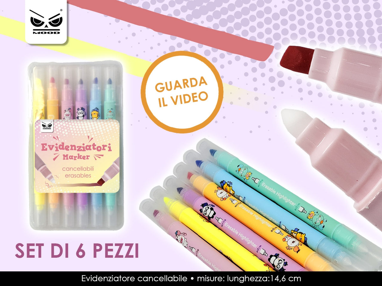 Evidenziatore cancellabile set da 6 evidenziatori