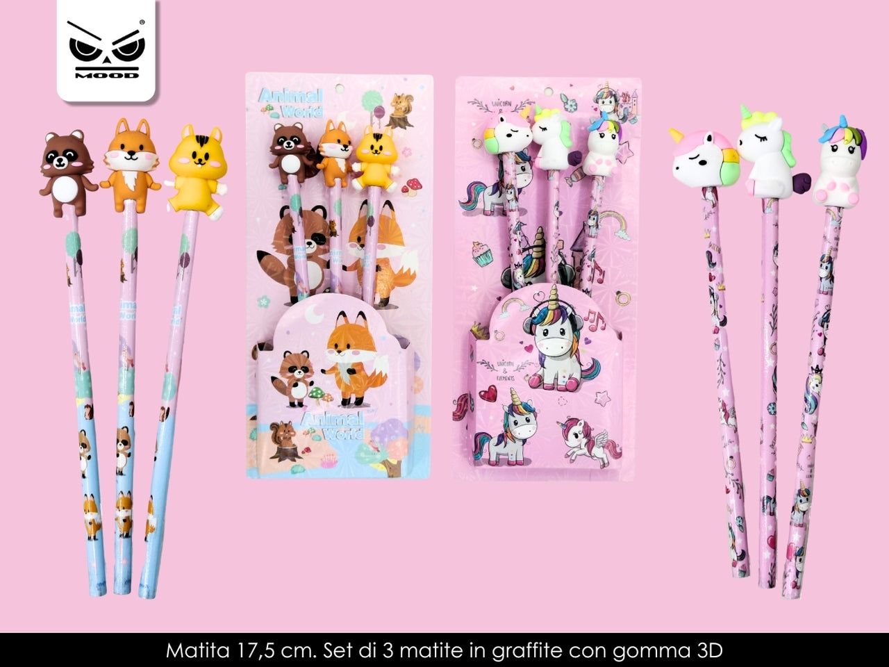 Matite con gomma 3d girl set da 3 matite