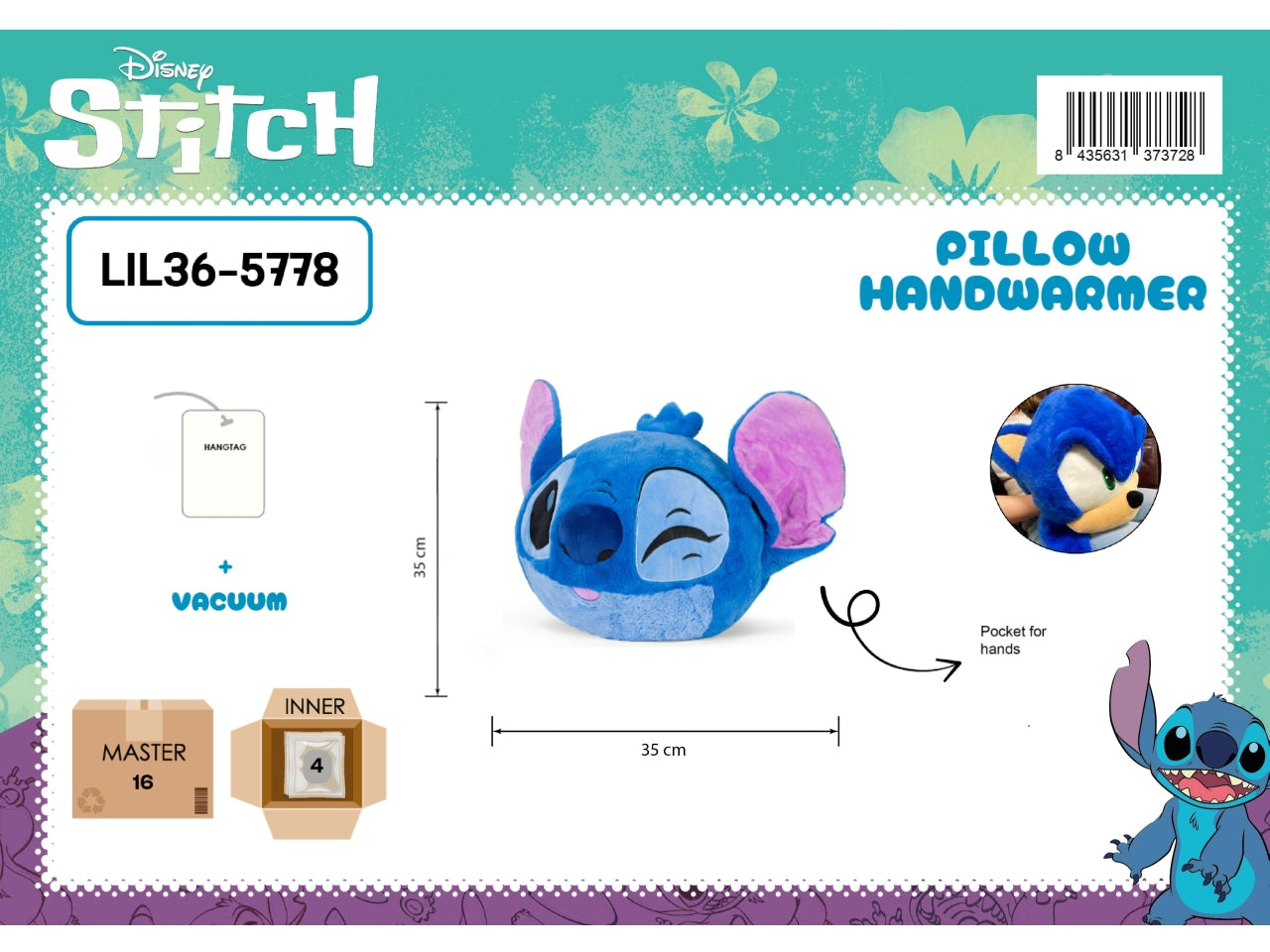 Stitch Boy cuscino scaldamani 35x35cm