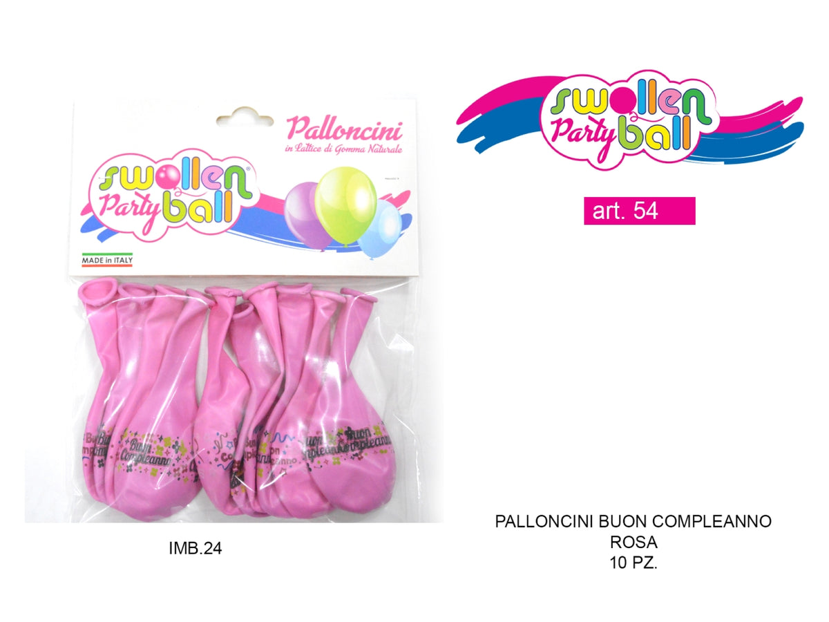 Palloncini gomma 10 pezzi buon compleanno rosa