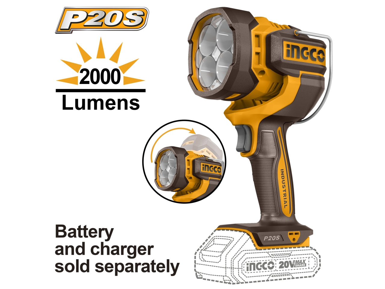 Lampada da lavoro a batteria 20v nuda