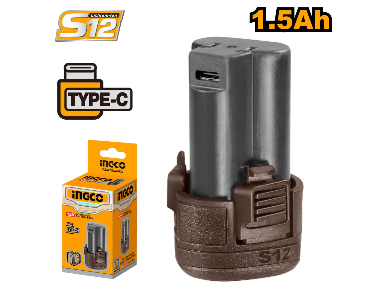 Batteria 1,5ah 12v ricarica con cavo tipo c