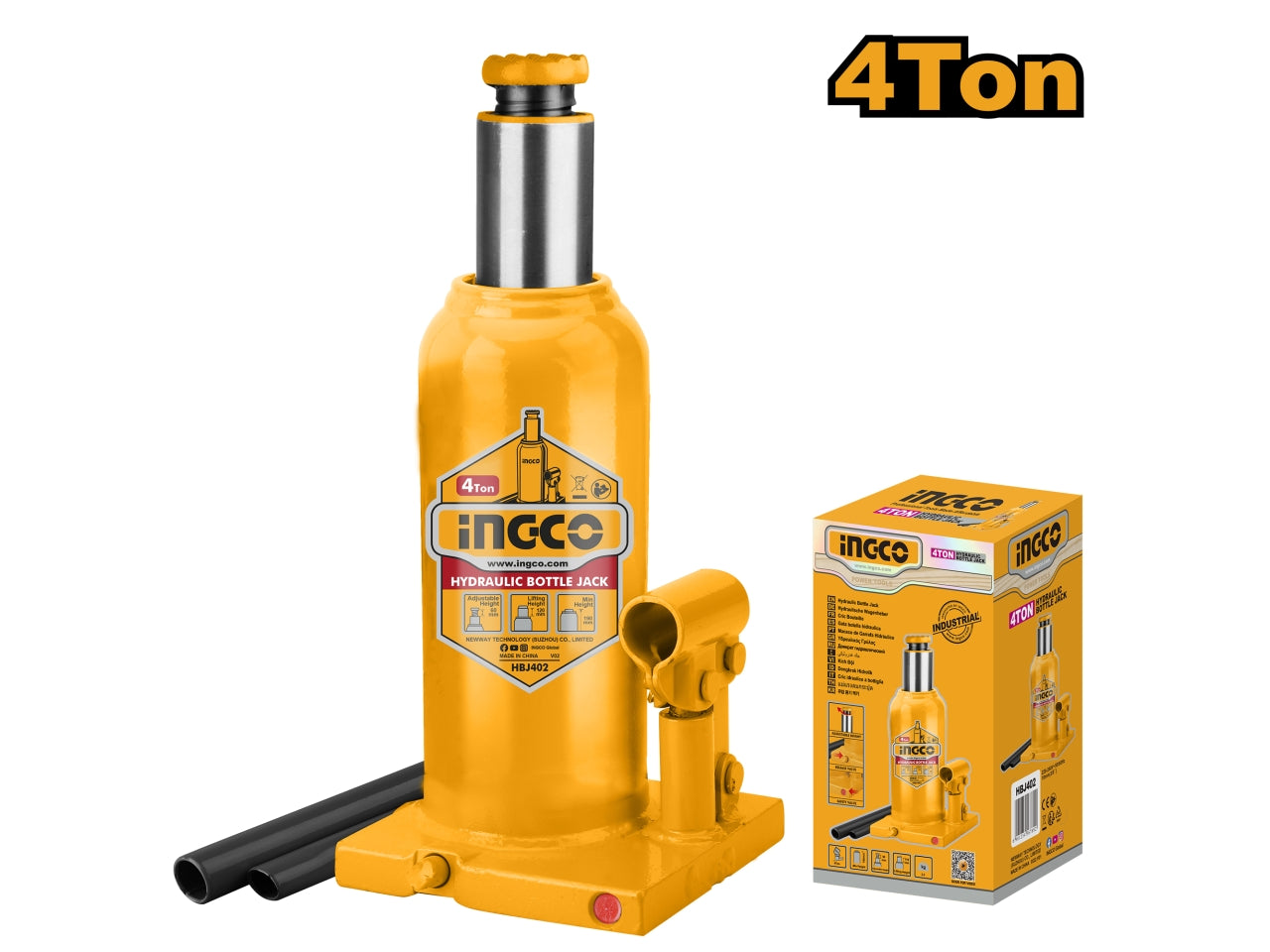 Cric idraulico a bottiglia 4t 194x372mm 3,3kg