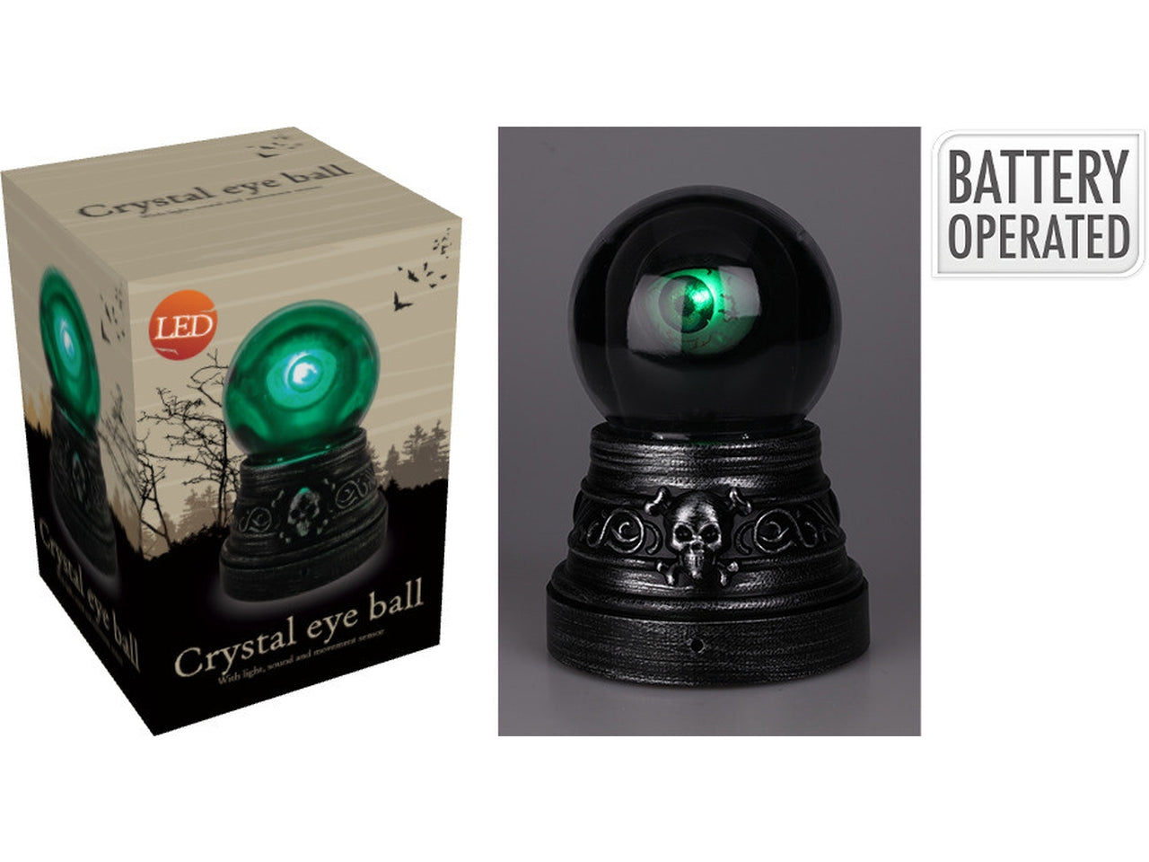 Sfera di cristallo animata halloween con occhio led e suono 12cm