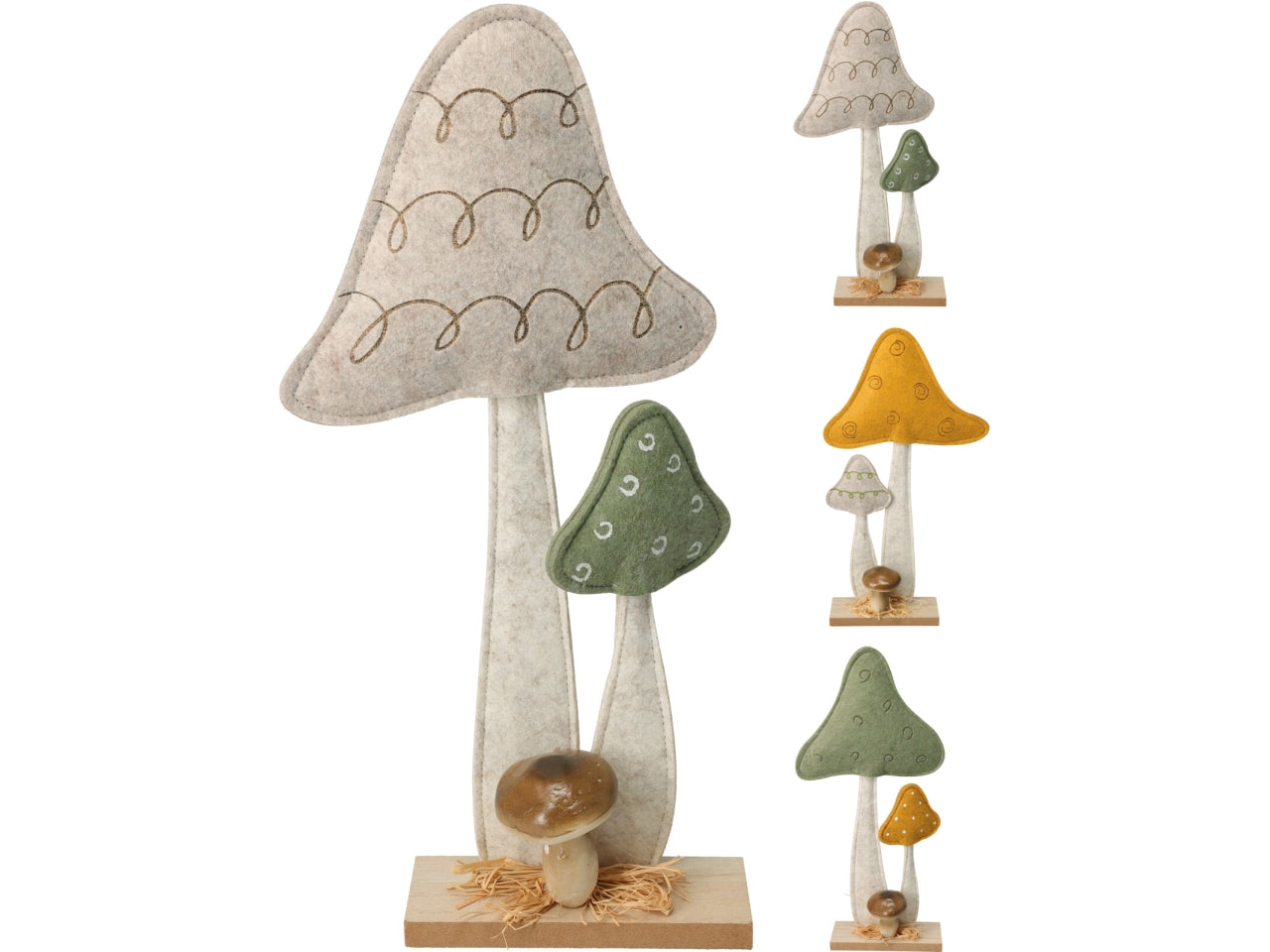 Funghi feltro con base legno 36cm colori assortiti