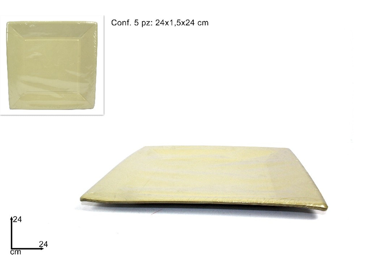 Piatti quadrati cartoncino 24cm set da 5 piatti avorio$