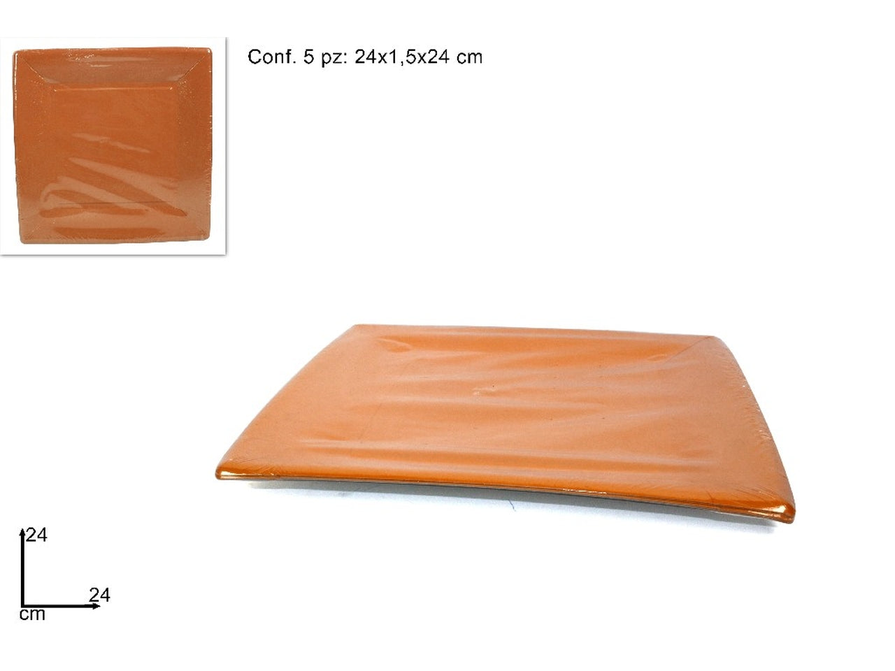 Piatti quadrati cartoncino 24cm set da 5 piatti arancione$