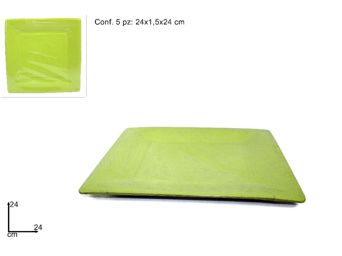 Piatti quadrati cartoncino 24cm set da 5 piatti verdi $
