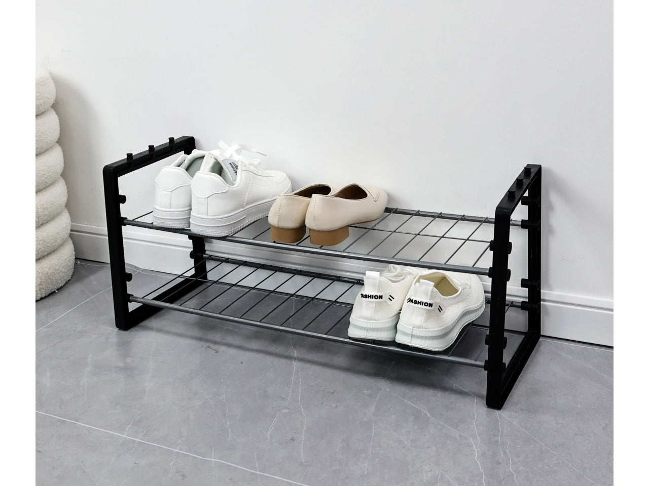 Hallfrid scarpiera 2 piani rettangolare nera 69x25xh.31cm
