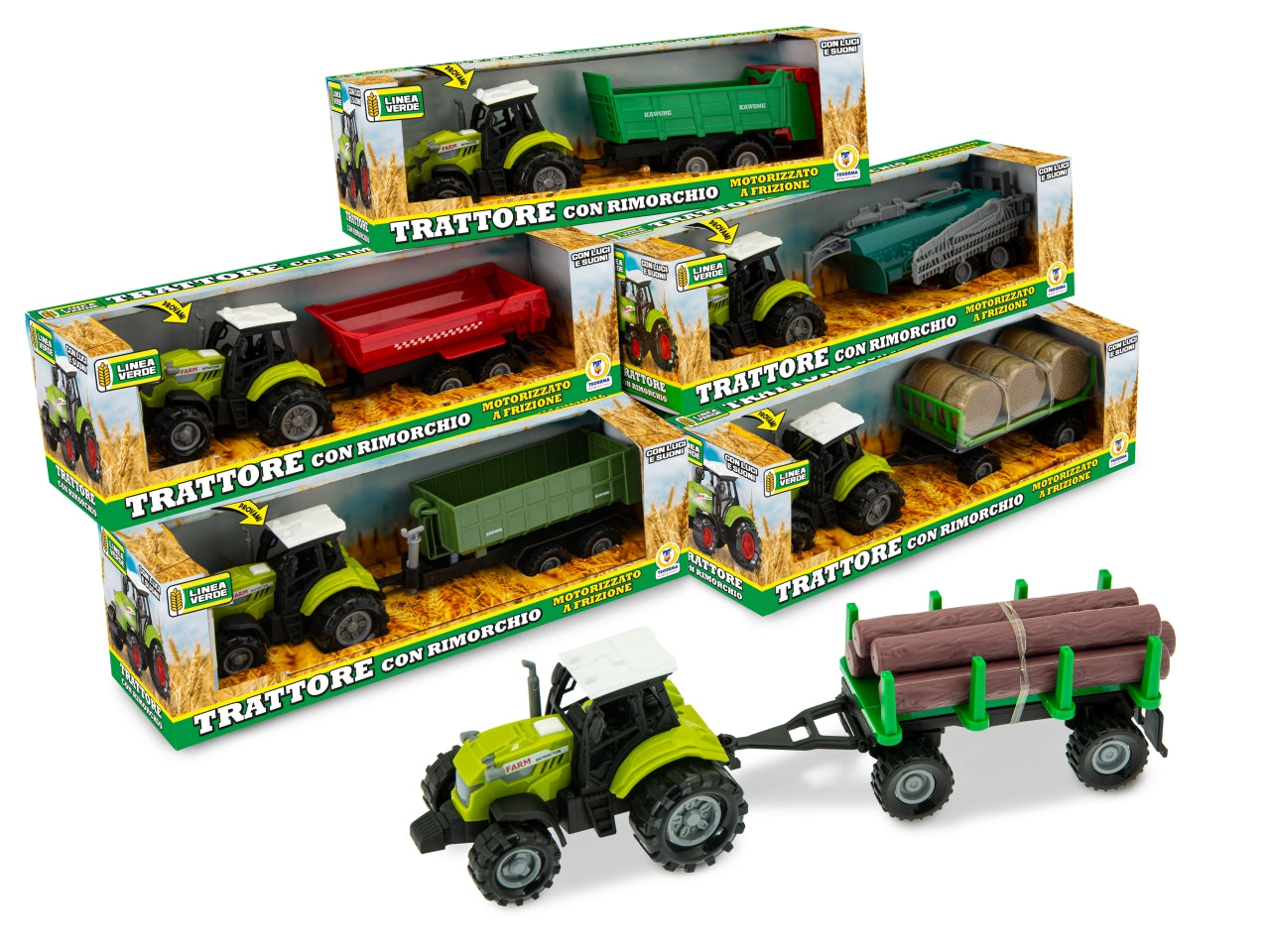 Linea verde trattore con rimorchio luci e suoni