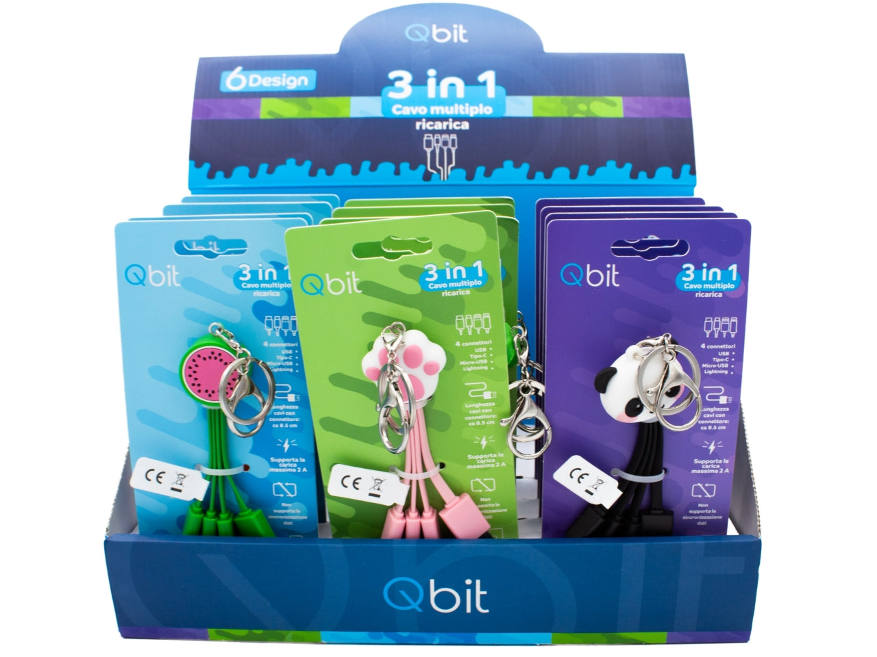Display cavo usb 3 in 1 soggetti assortiti
