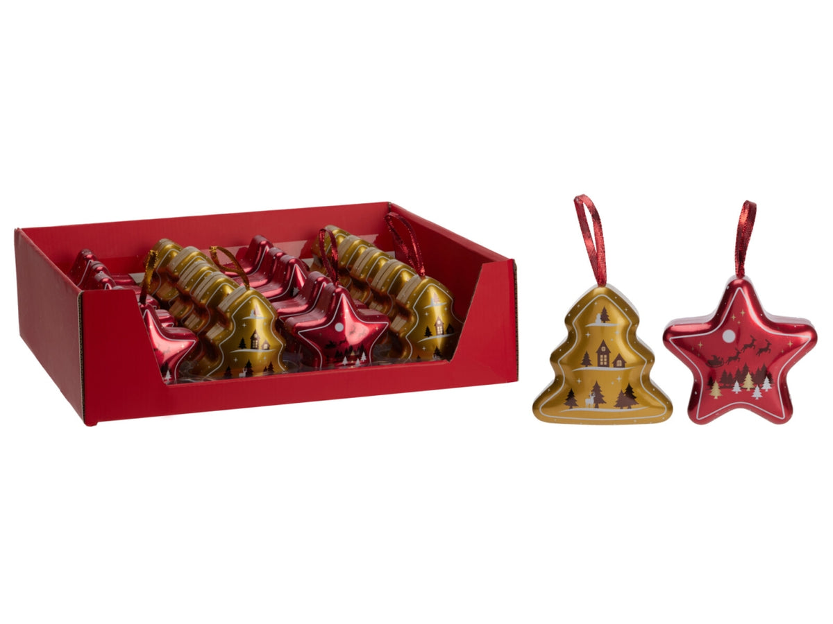 Scatola natalizia in latta con dolci 30g, fantasie assortite