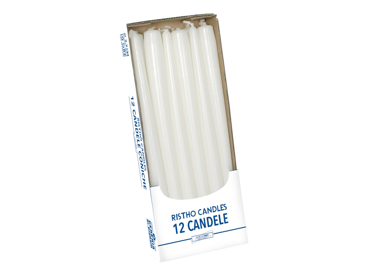 Confezione di 12 candele coniche alte 30cm colore bianco