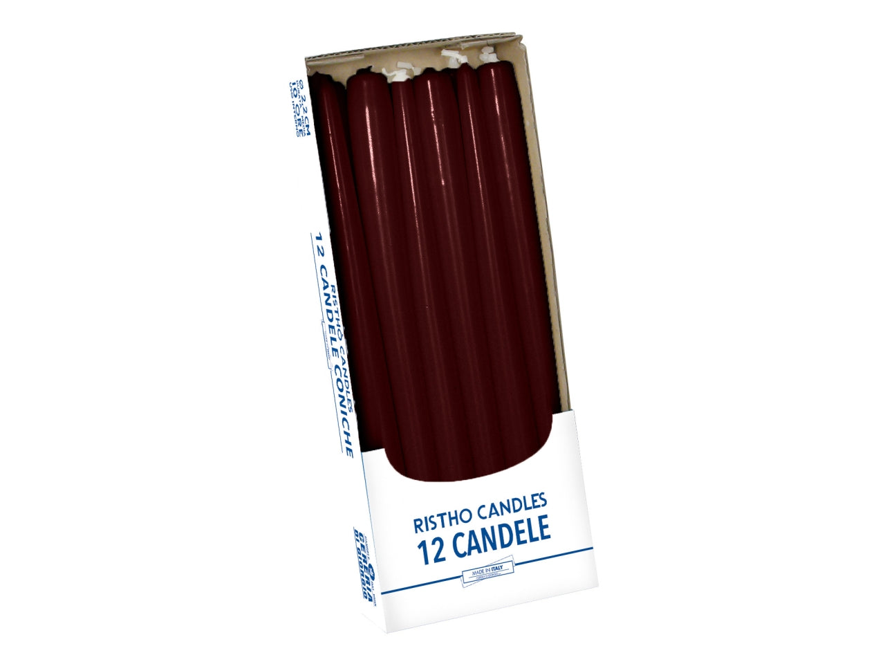 Confezione di 12 candele coniche alte 12cm color borgogna