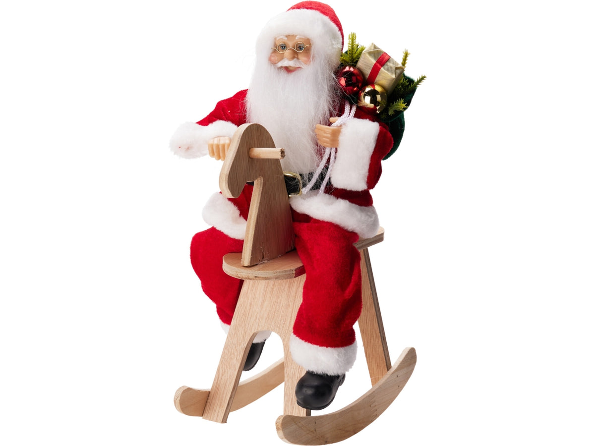 Babbo natale su cavallo a dondolo 35cm