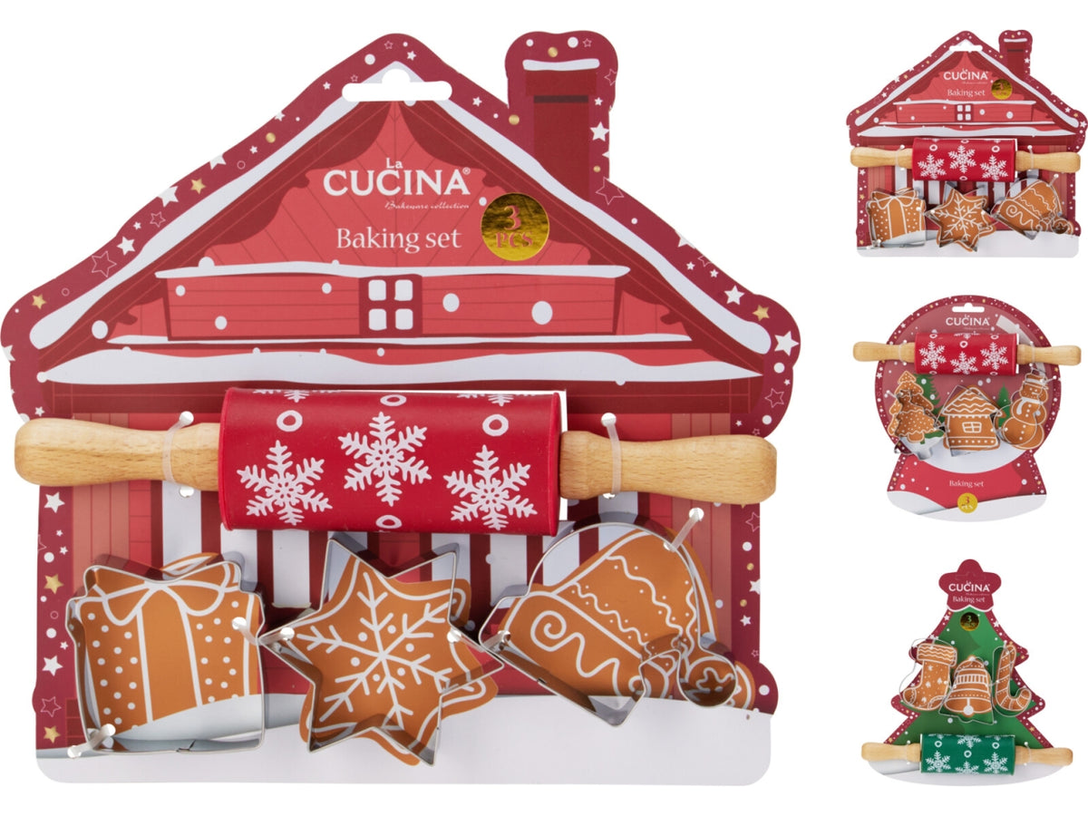 Kit natalizio cucina 4pz per dolci, fantasie assortite