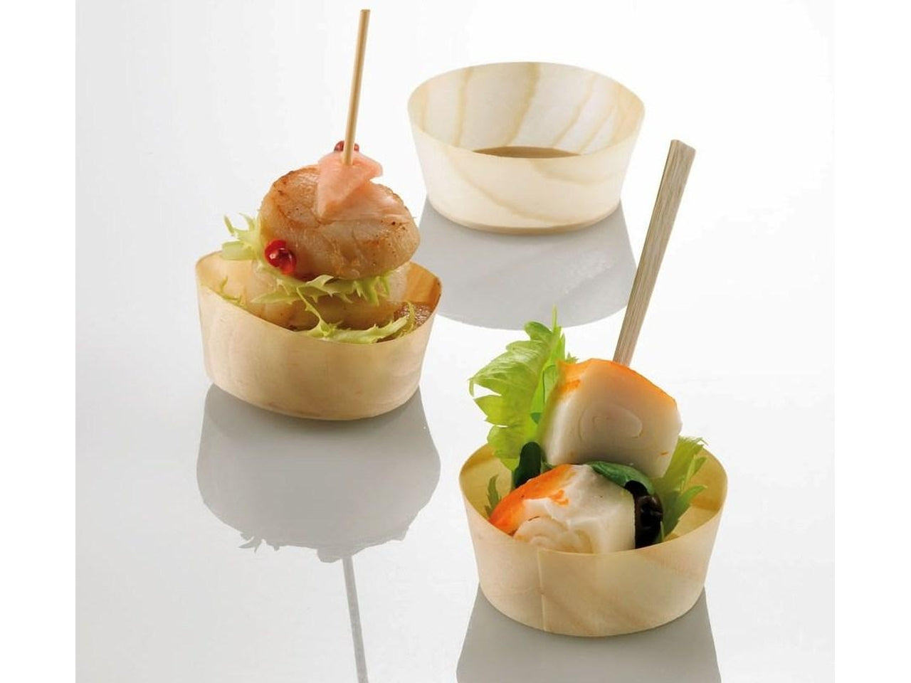 Vaschettina fingerfood in legno rotonda alta 4,5x4,3cm confezione da 50 vaschette