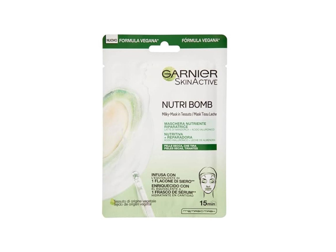 Garnier maschera viso in tessuto nutribomb al latte di mandorla