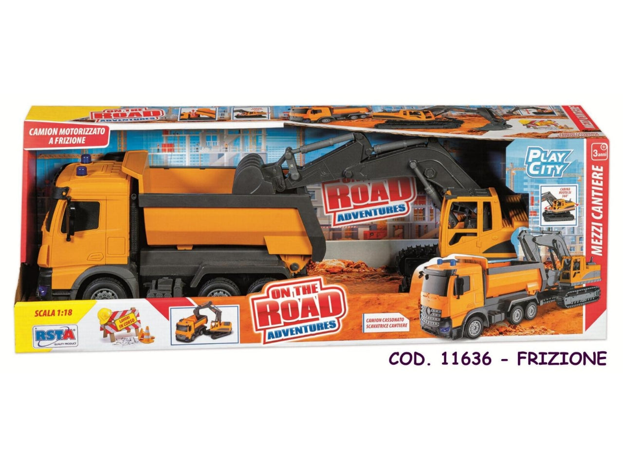 Playset con camion a frizione cantiere e scavatrice