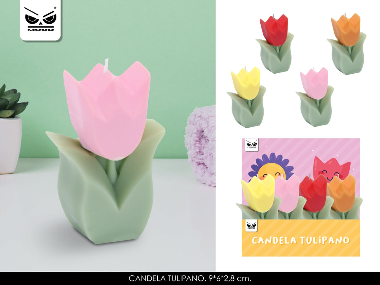 Candela tulipano 9X6cm colori assortiti