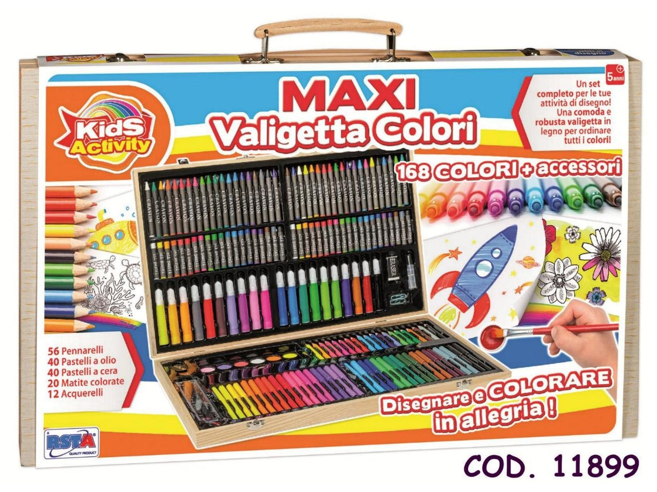 Set maxi valigetta in legno con 168 pezzi