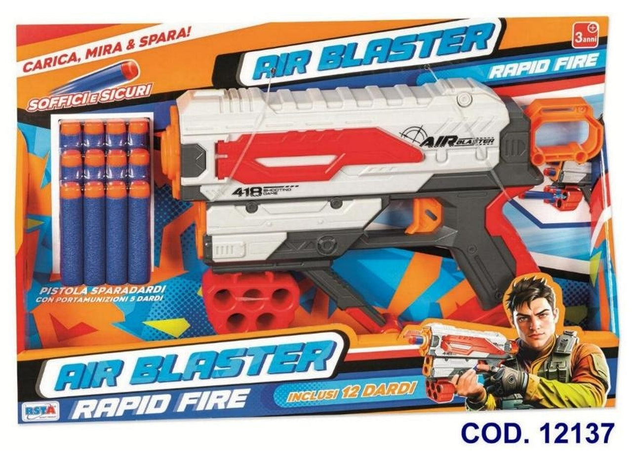 Pistola airblaster rapid fire con 12 dardi