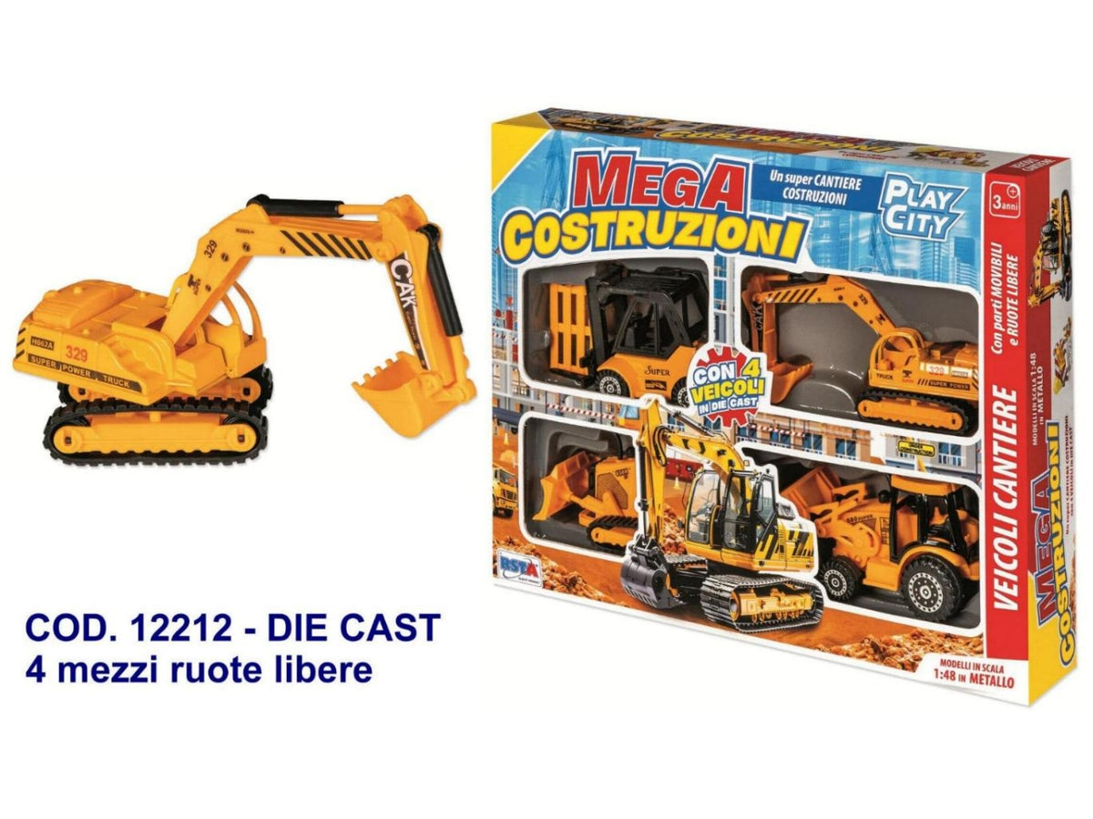 Playset die cast 4 mezzi costruzione in scala 1:48