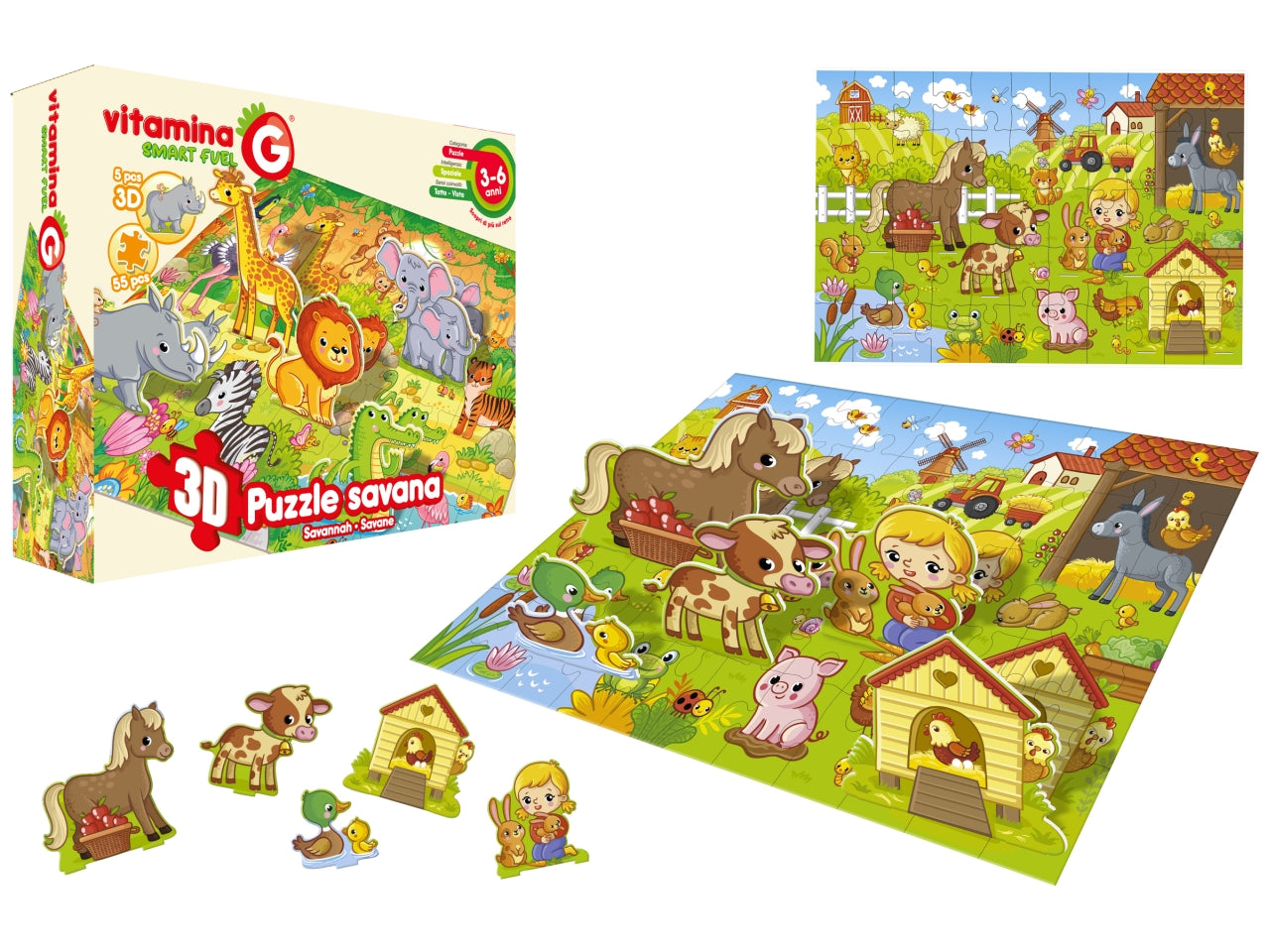 Vitamina G puzzle fattoria/safari 55pz in 3D