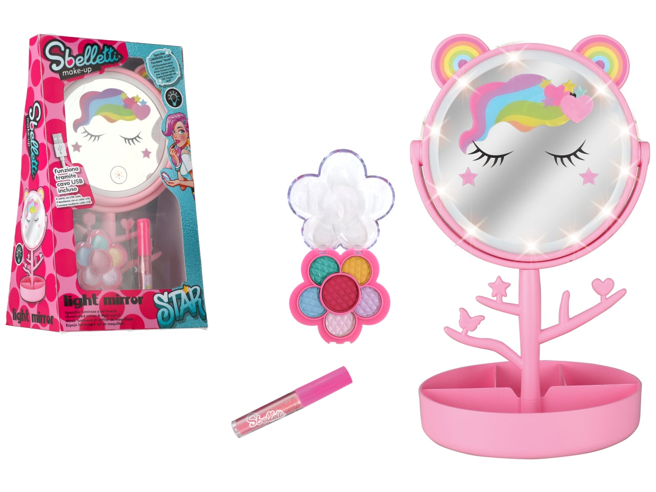Sbelletti specchio led usb con lip gloss e applicatore