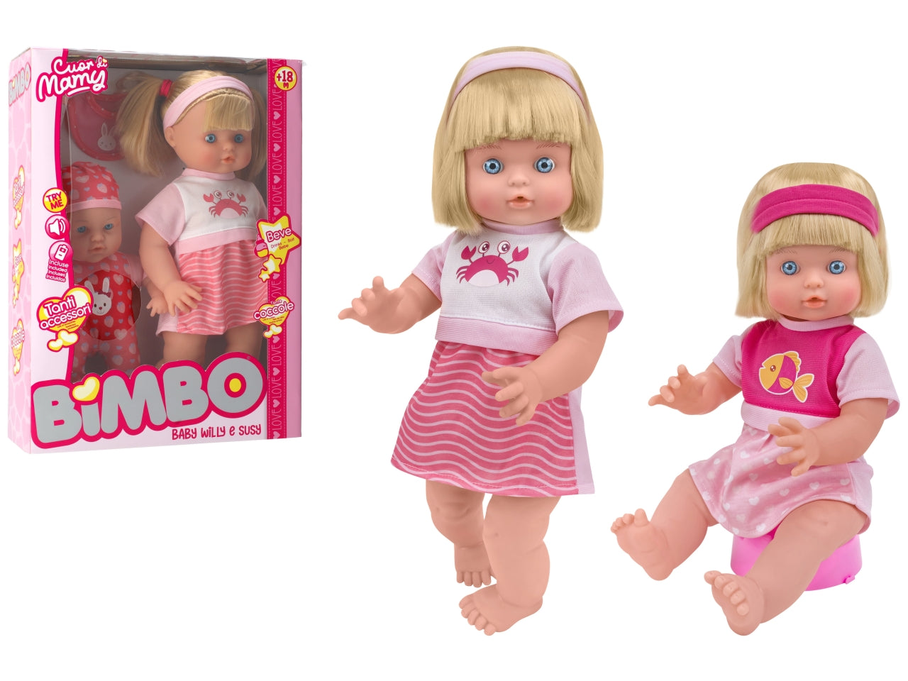 Bimbo bambola 40cm beve bagna e bambola 30cm