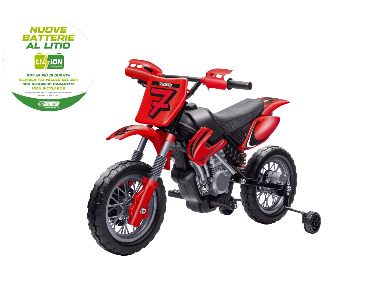 E-spidko moto cross a batteria  li-ion 12v di colore rosso