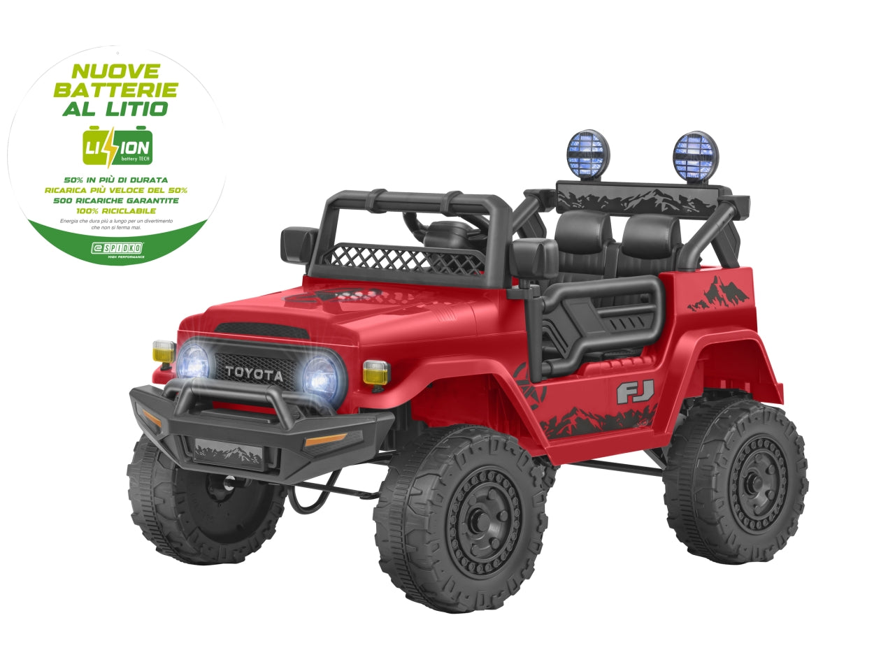 E-spidko auto Toyota fj cruiserbt li-ion di colore rosso 12v