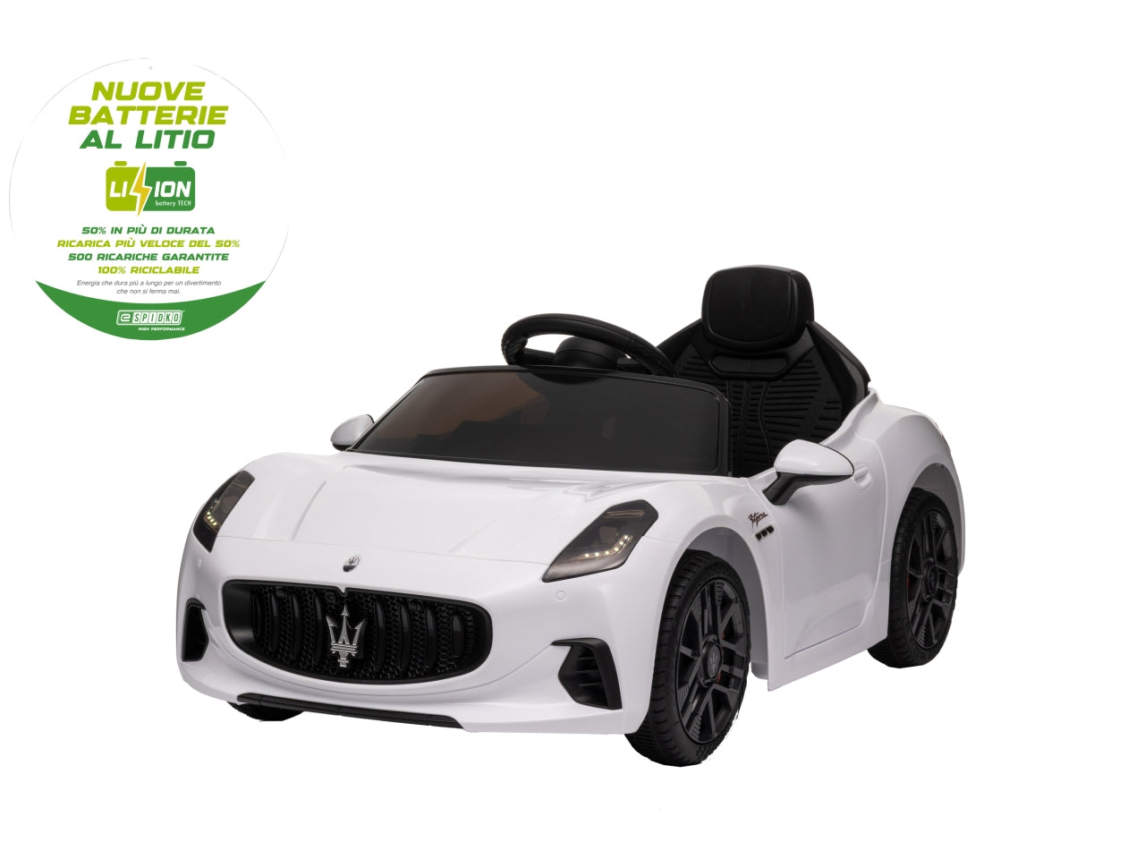 E-spidko auto Maserati granturismo batteria li-ion 12v di colore bianco $