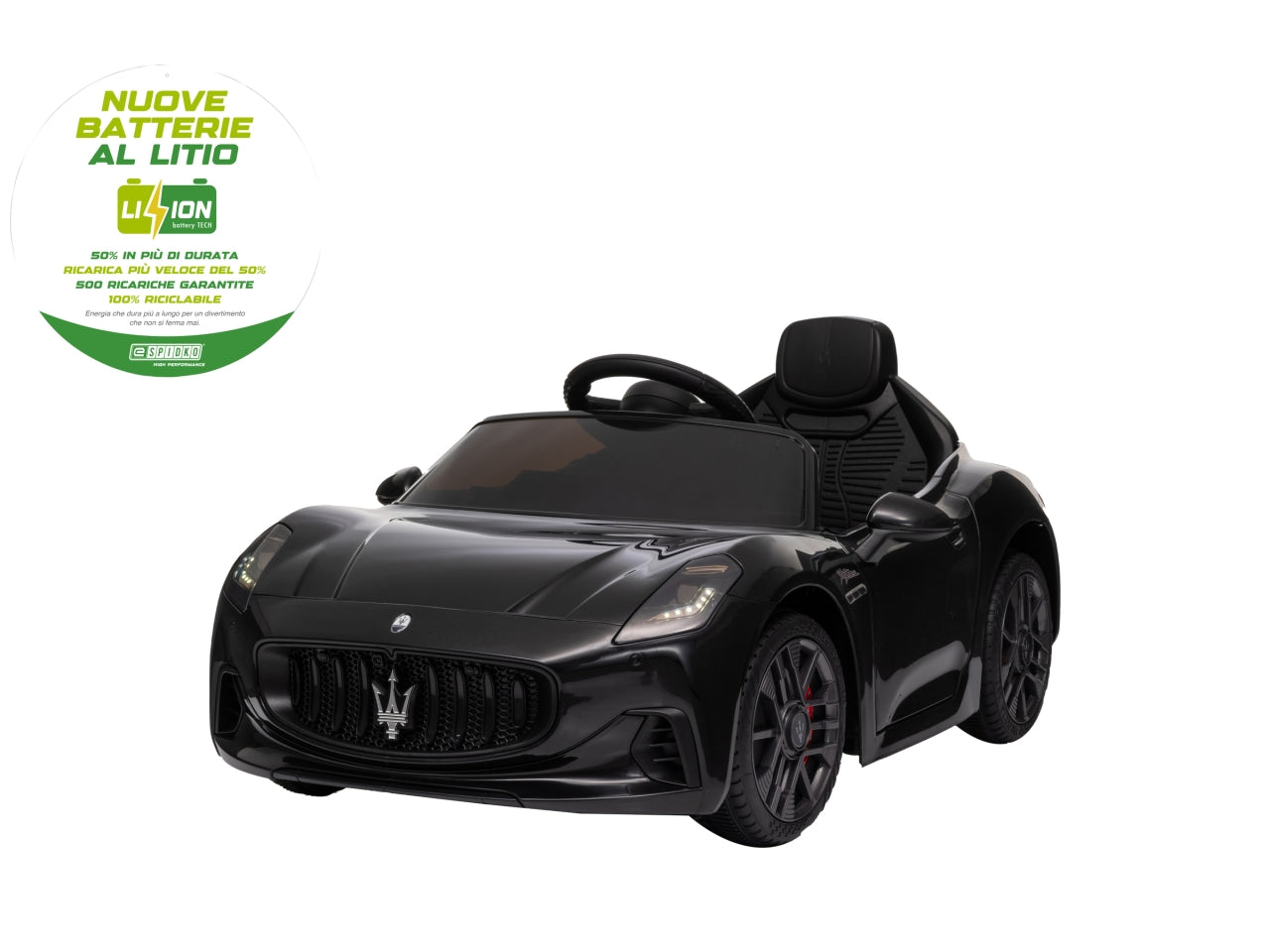 E-spidko auto Maserati granturismo batteriali-ion 12v di colore nero $