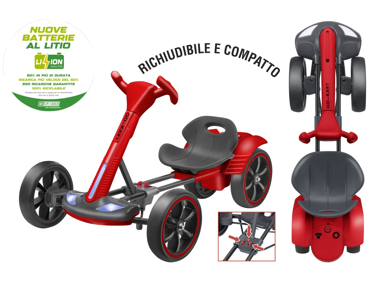 E-spidko go-kart a batteria li-ion 6v 20w di colore rosso