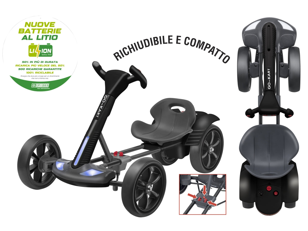 E-spidko go-kart a batteria li-ion 6v 20w di colore nero