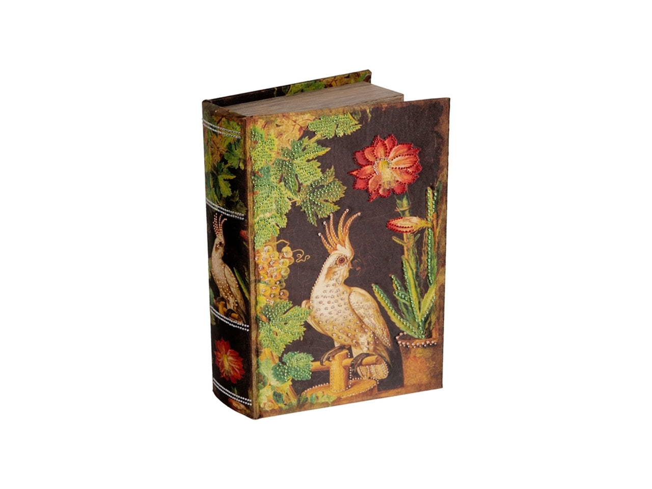 Scatola libro in legno decoro con pappagallo 27x18x7cm