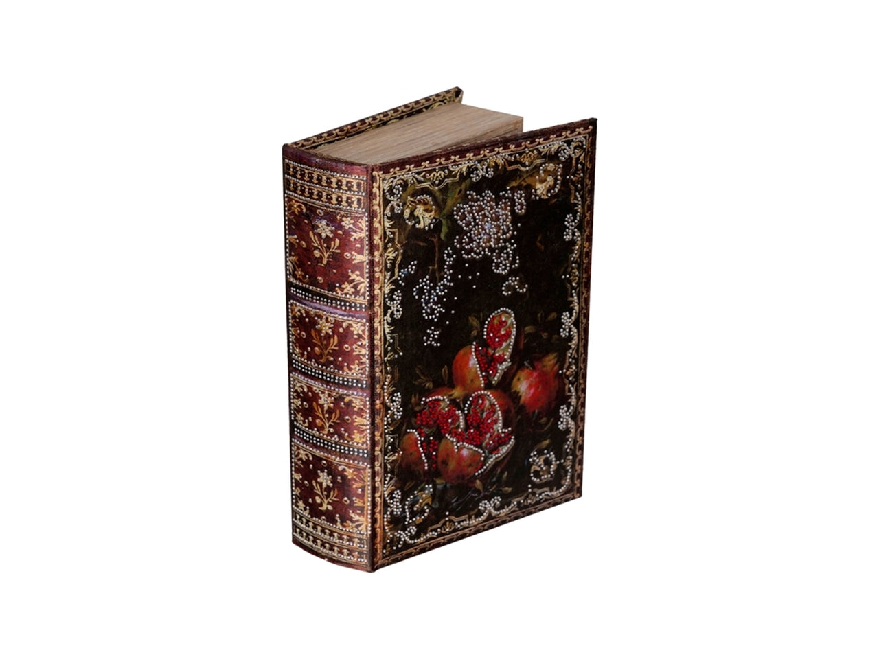 Scatola libro in legno decoro con melograno 27x18x7cm
