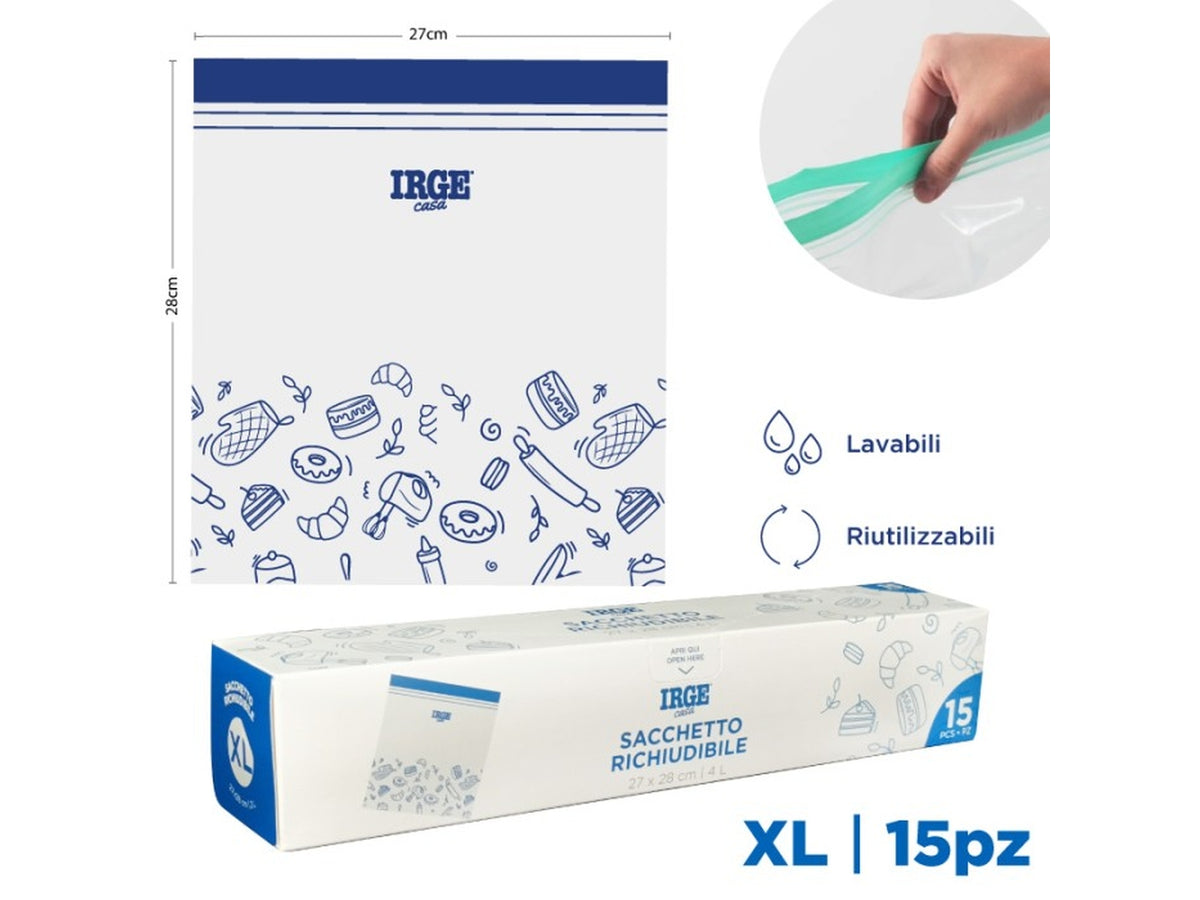 Sacchetti doppia zip 27x28cm, box 15sacchetti