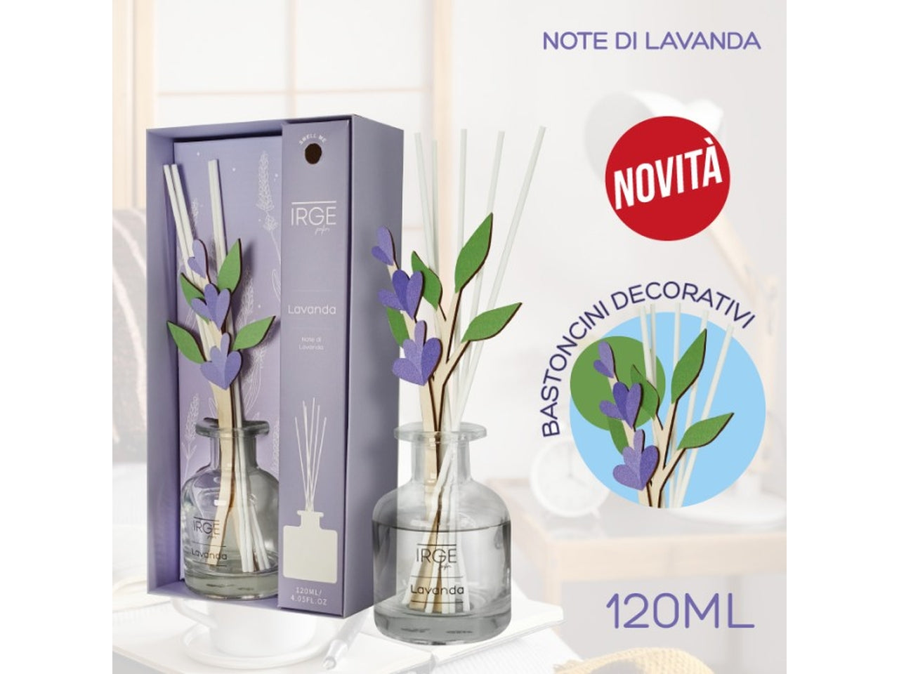 Diffusore 120ml irge bastoncini in legno lavanda