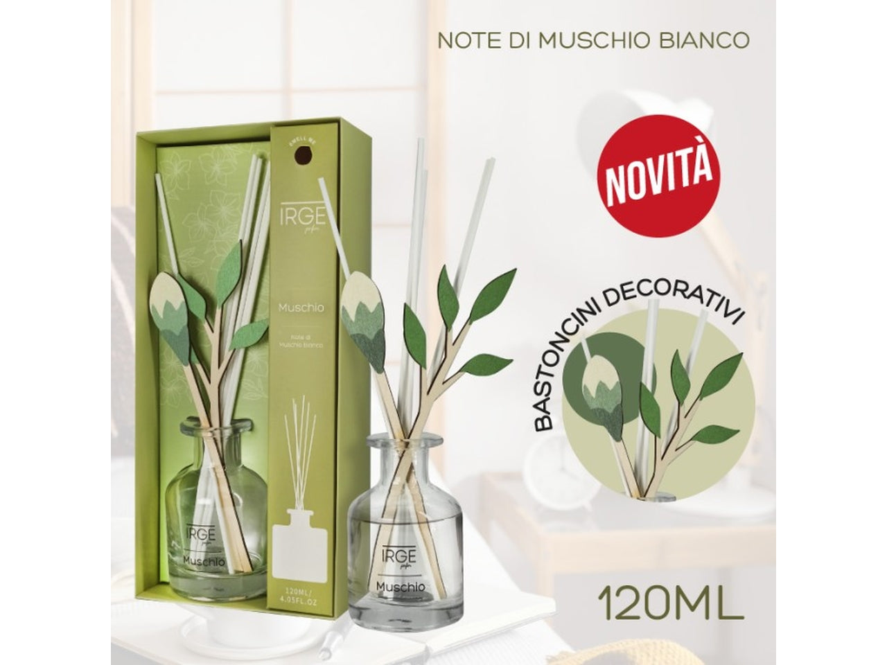 Diffusore 120ml irge bastoncini in legno muschio