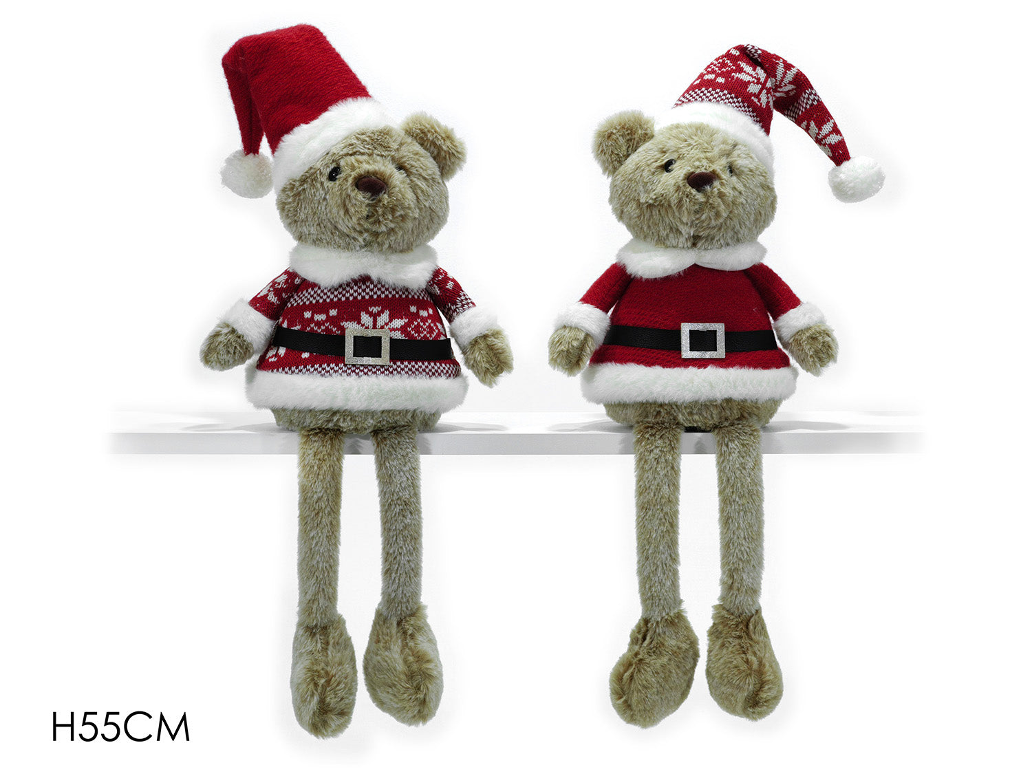 Orso natalizio con gambe penzolanti 55cm assortiti