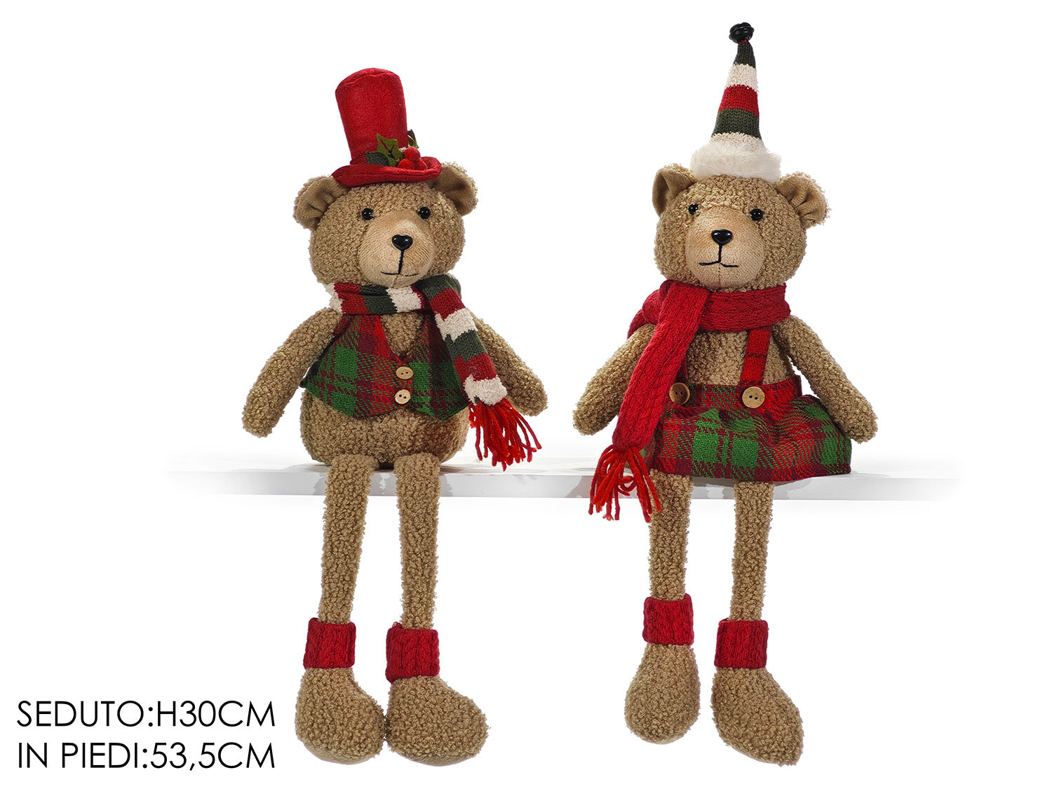 Orso natalizio 30cm con gambe penzolanti assortiti